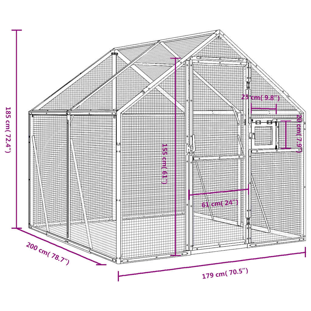 Voliera Antracite 1,79x2x1,85 m in Alluminio