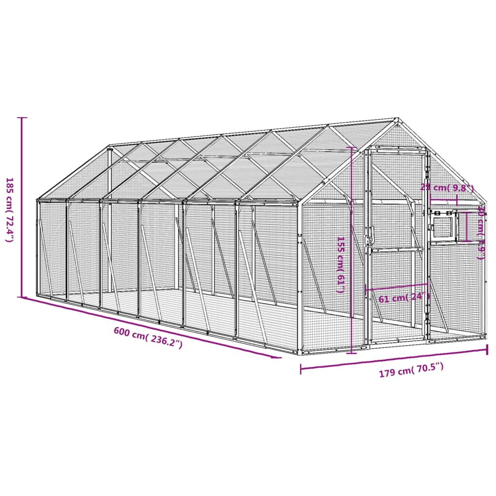 Voliera Antracite 1,79x6x1,85 m in Alluminio