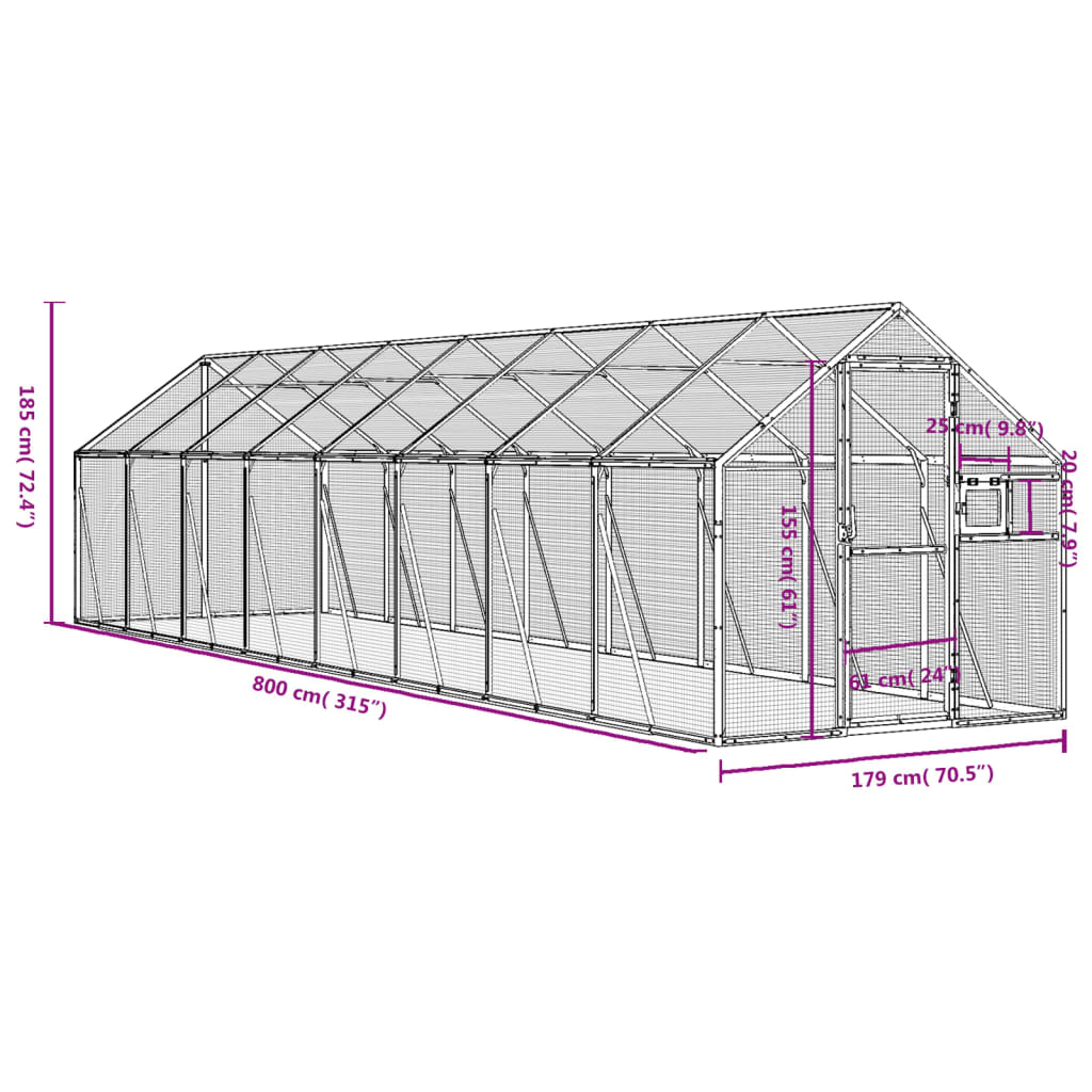 Voliera Antracite 1,79x8x1,85 m in Alluminio
