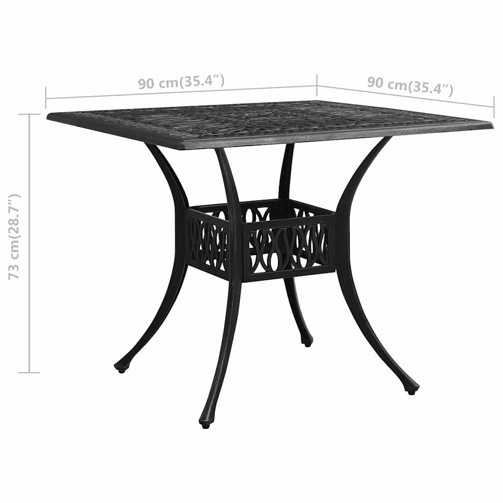 Tavolo da Giardino Nero 90x90x73 cm in Alluminio Pressofuso