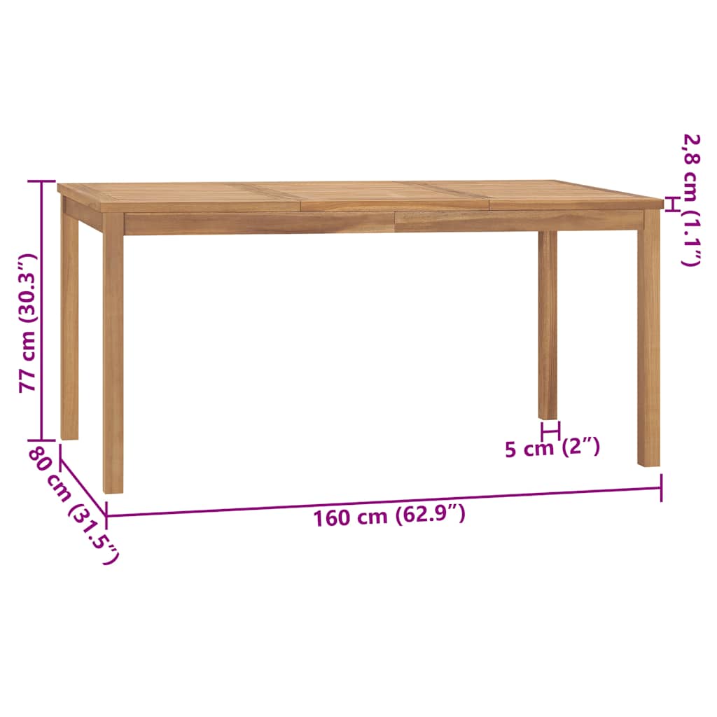 Tavolo da Pranzo da Giardino 160x80x77 cm in Massello di Teak