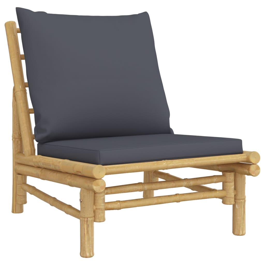 Set Salotto da Giardino 4pz con Cuscini Grigio Scuro Bambù