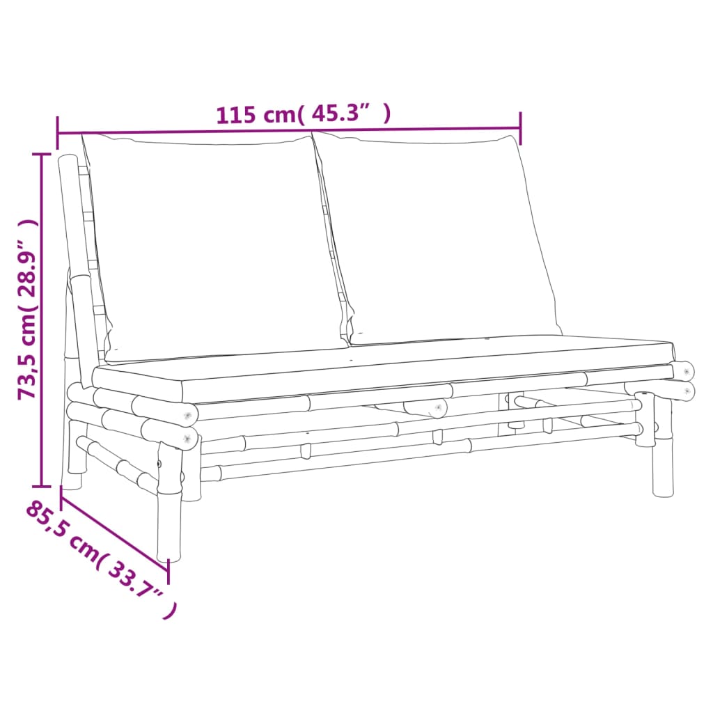 Set Salotto da Giardino 4pz con Cuscini Grigio Scuro Bambù