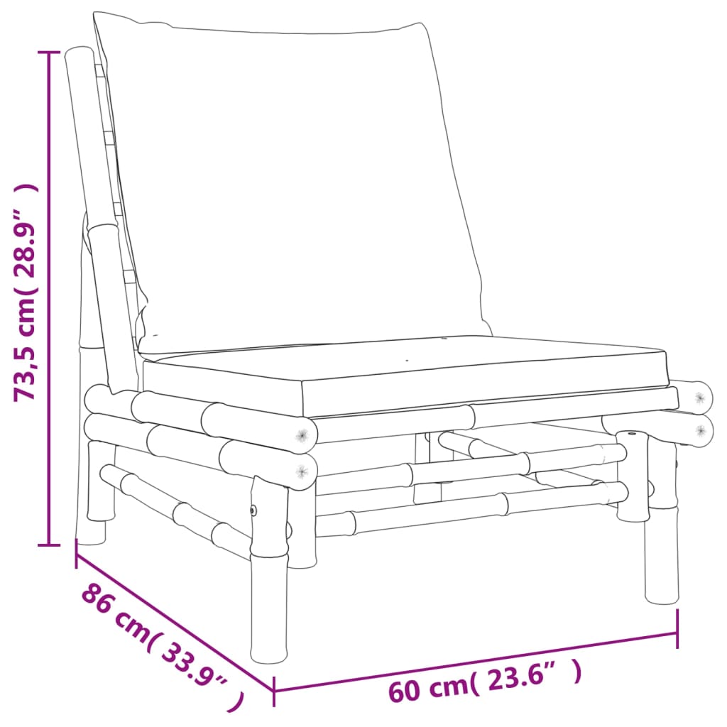 Set Salotto da Giardino 4pz con Cuscini Grigio Scuro Bambù