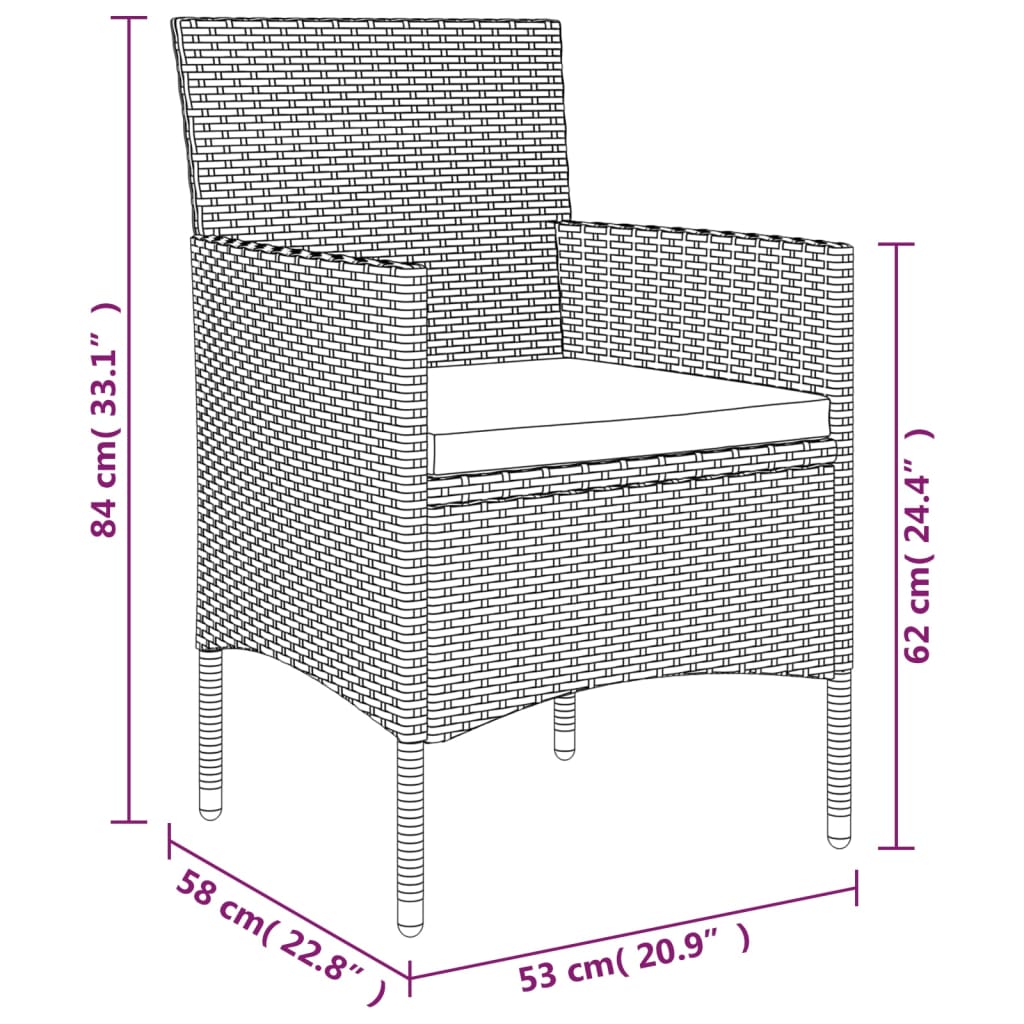 Set da Pranzo da Giardino 5 pz con Cuscini Beige e Nero