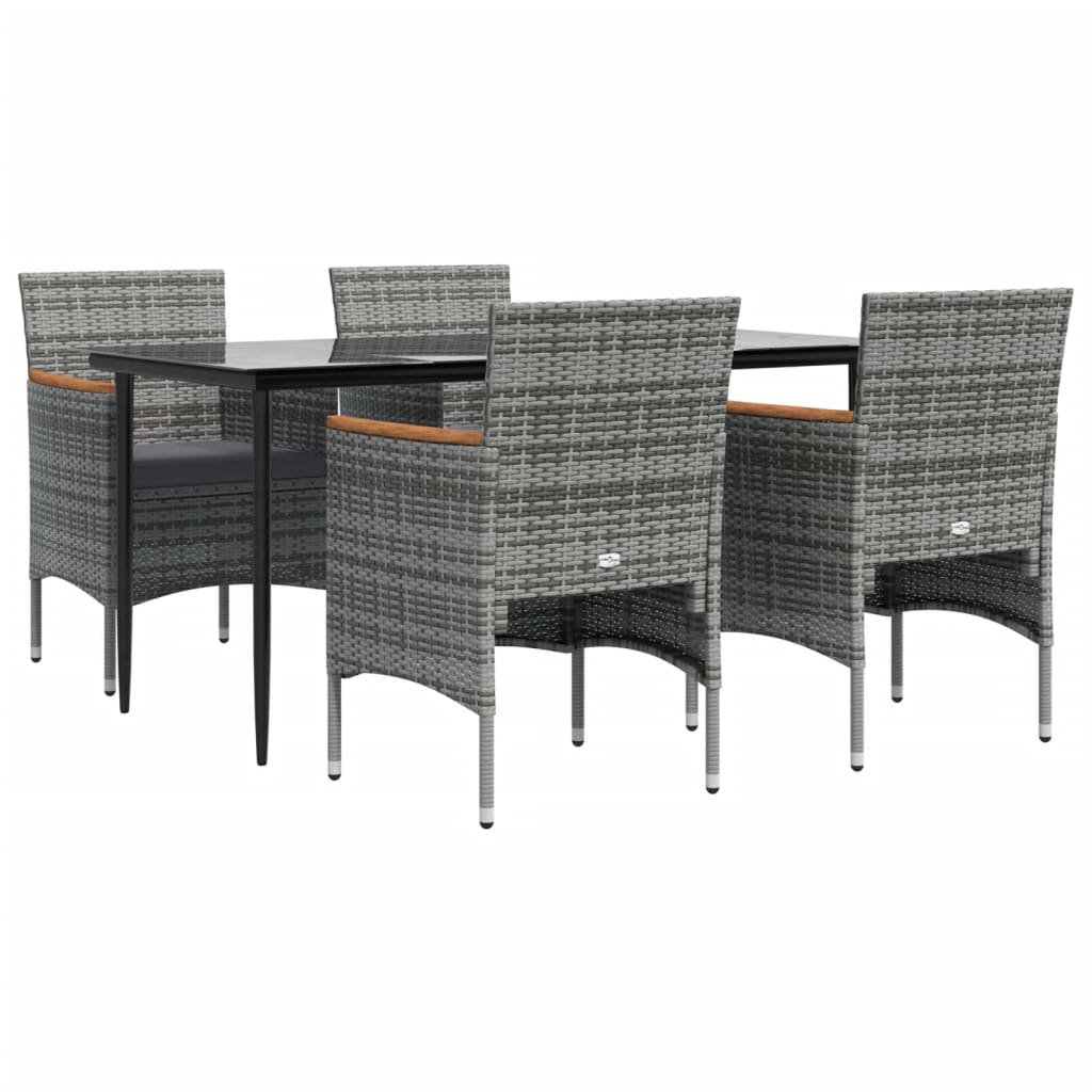Set da Pranzo da Giardino 5 pz con Cuscini Grigio e Nero