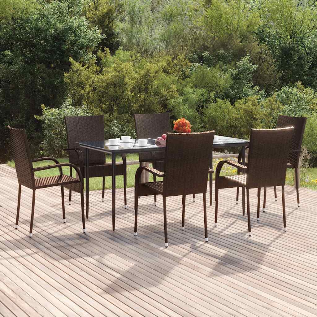 Set da Pranzo da Giardino 7 pz Marrone in Polyrattan
