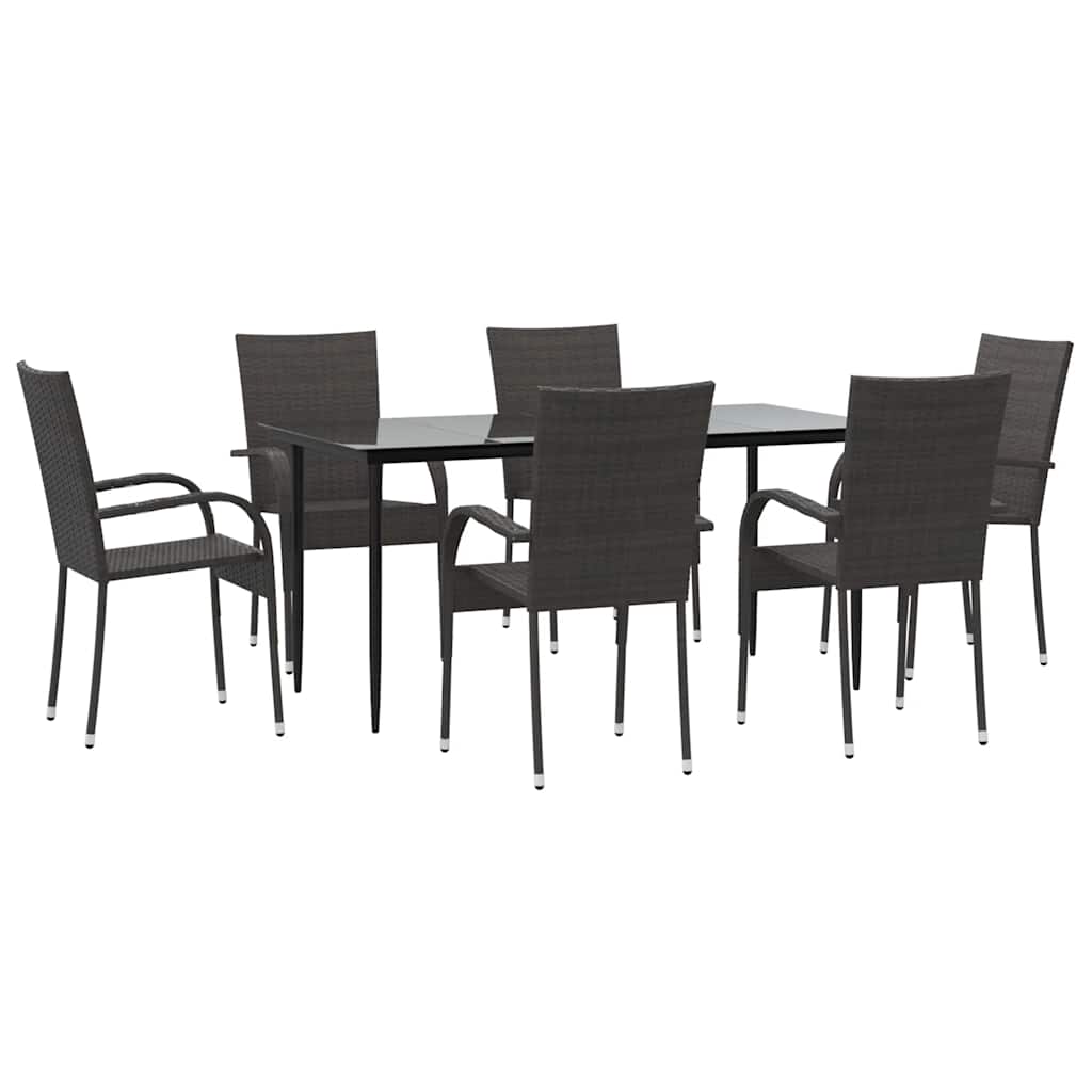 Set da Pranzo da Giardino 7 pz Marrone in Polyrattan