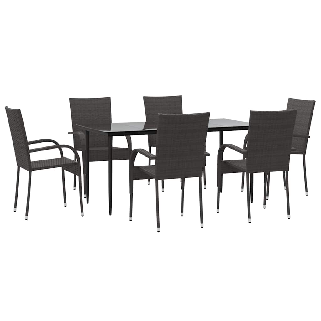 Set da Pranzo da Giardino 7 pz Marrone in Polyrattan