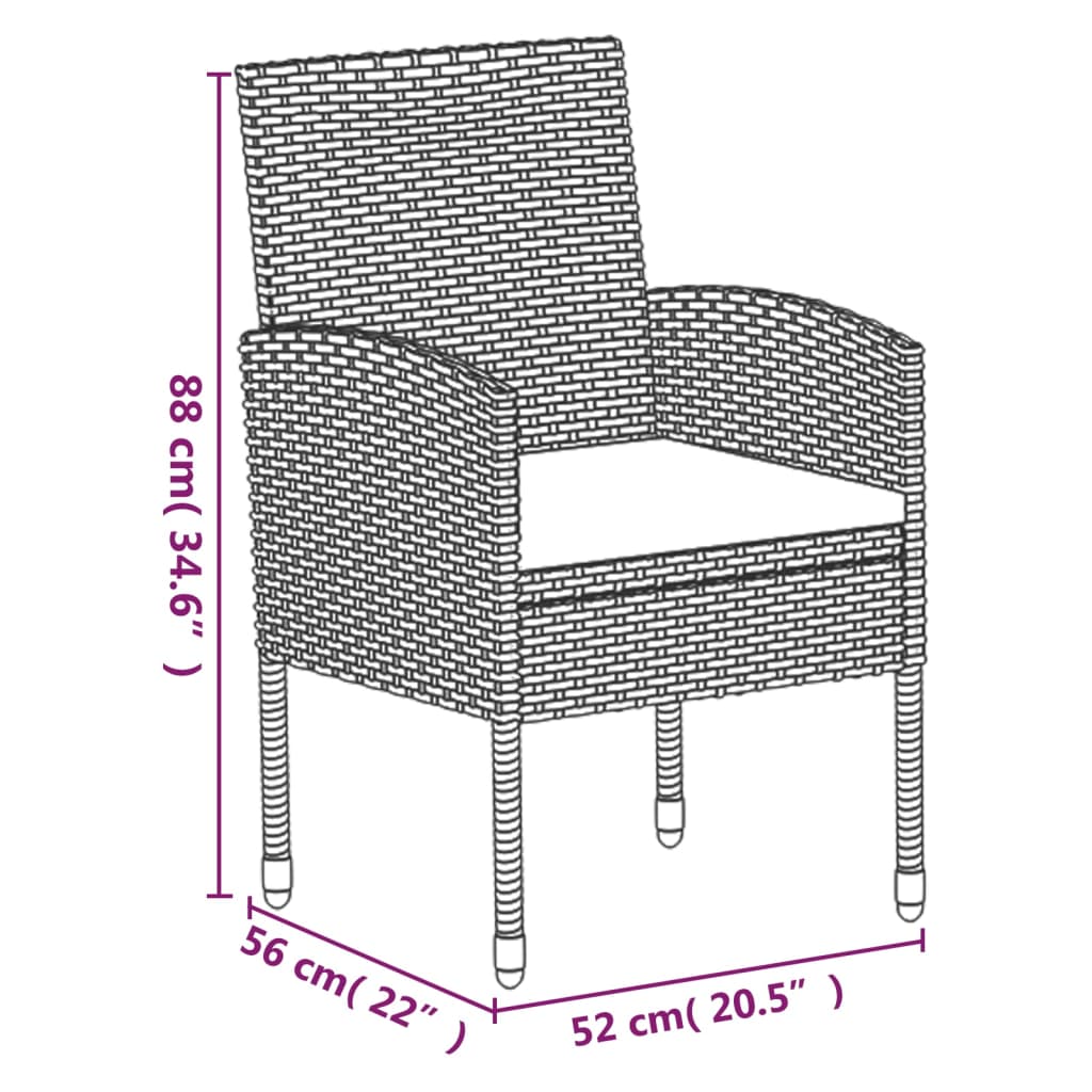 Set da Pranzo da Giardino 7 pz Nero con Cuscini in Polyrattan