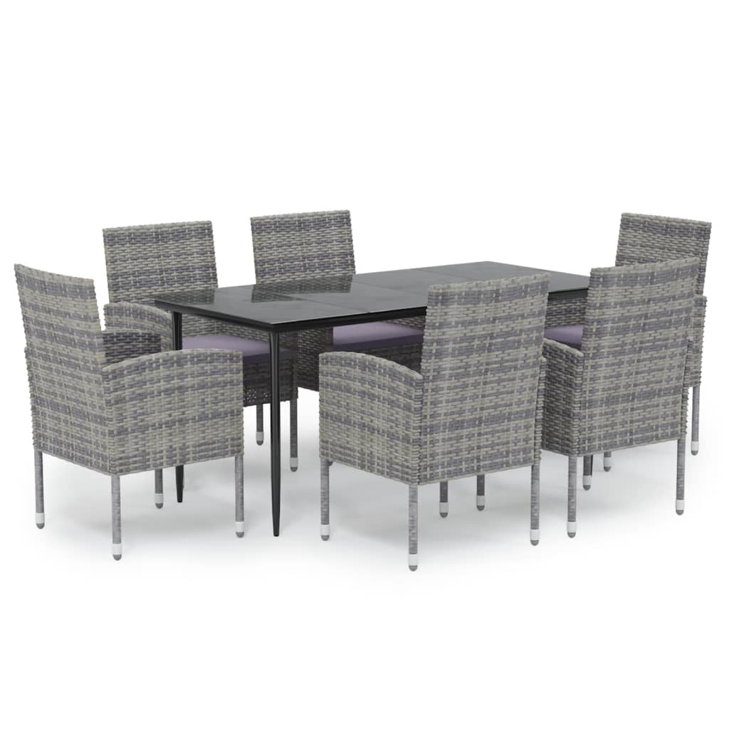 Set da Pranzo da Giardino 7 pz Antracite con Cuscini Polyrattan