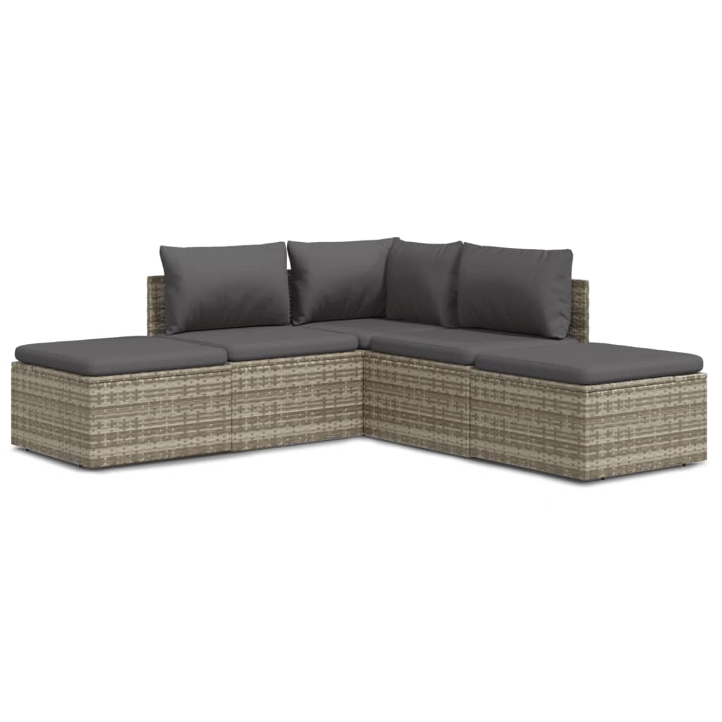 Set Divani da Giardino 5 pz con Cuscini in Polyrattan Grigio
