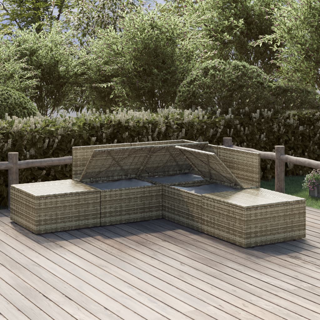 Set Divani da Giardino 5 pz con Cuscini in Polyrattan Grigio