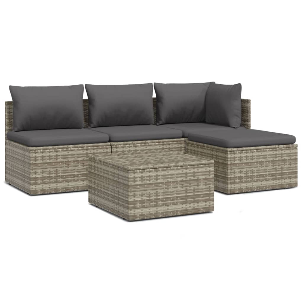 Set Divani da Giardino 5 pz con Cuscini in Polyrattan Grigio