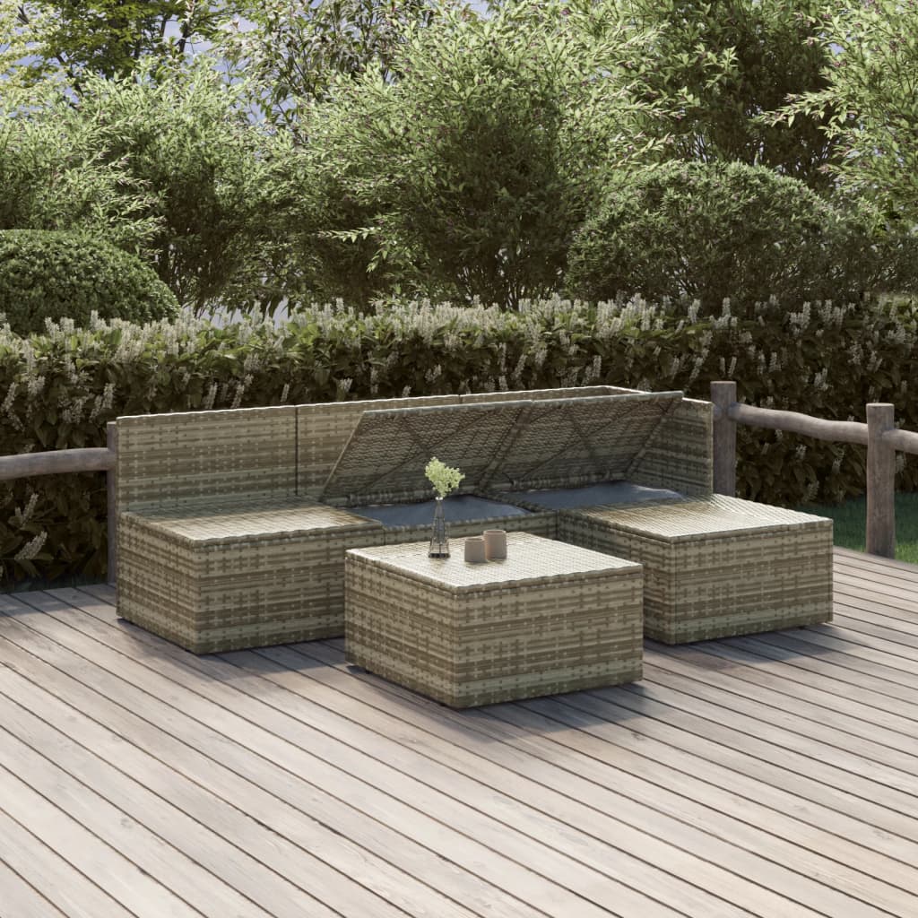 Set Divani da Giardino 5 pz con Cuscini in Polyrattan Grigio