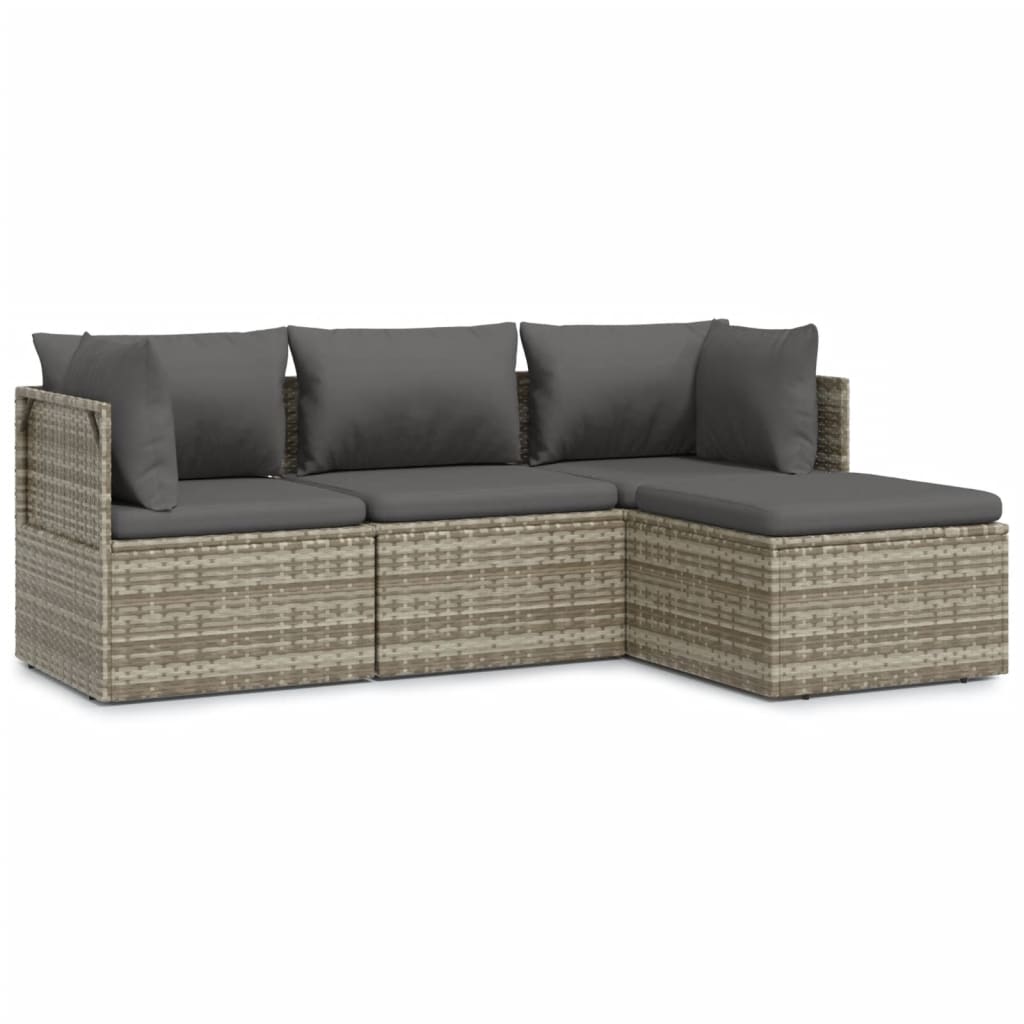 Set Divani da Giardino 4 pz con Cuscini in Polyrattan Grigio