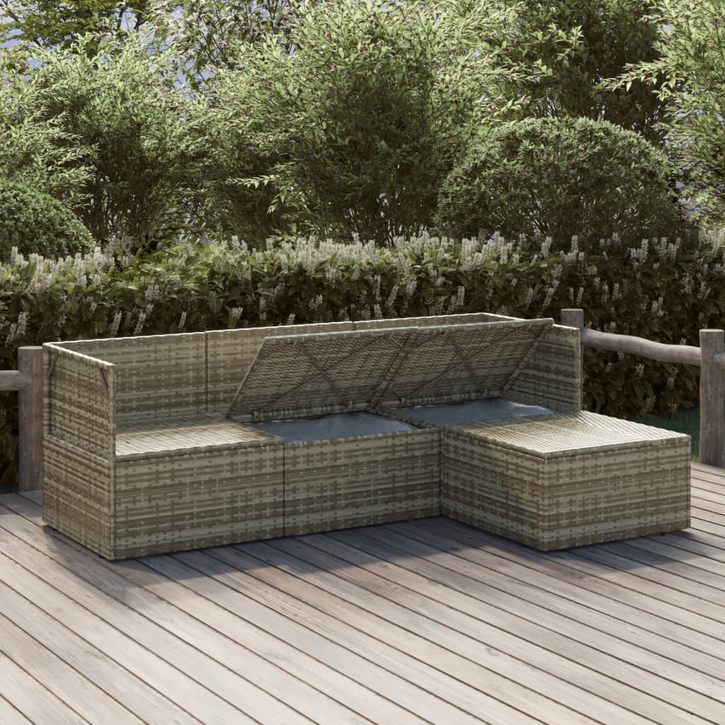 Set Divani da Giardino 4 pz con Cuscini in Polyrattan Grigio