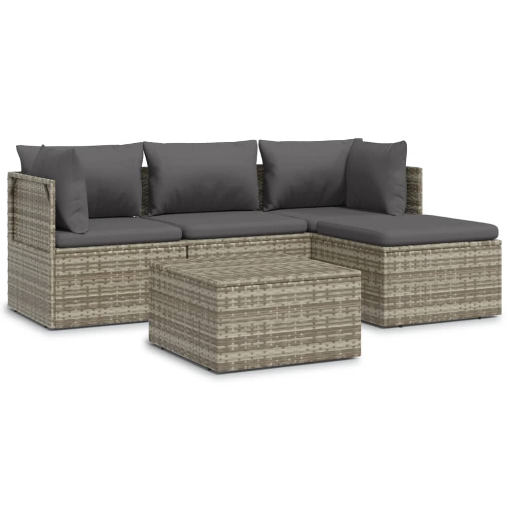 Salotto da giardino grigio 5 pz in polyrattan con cuscini