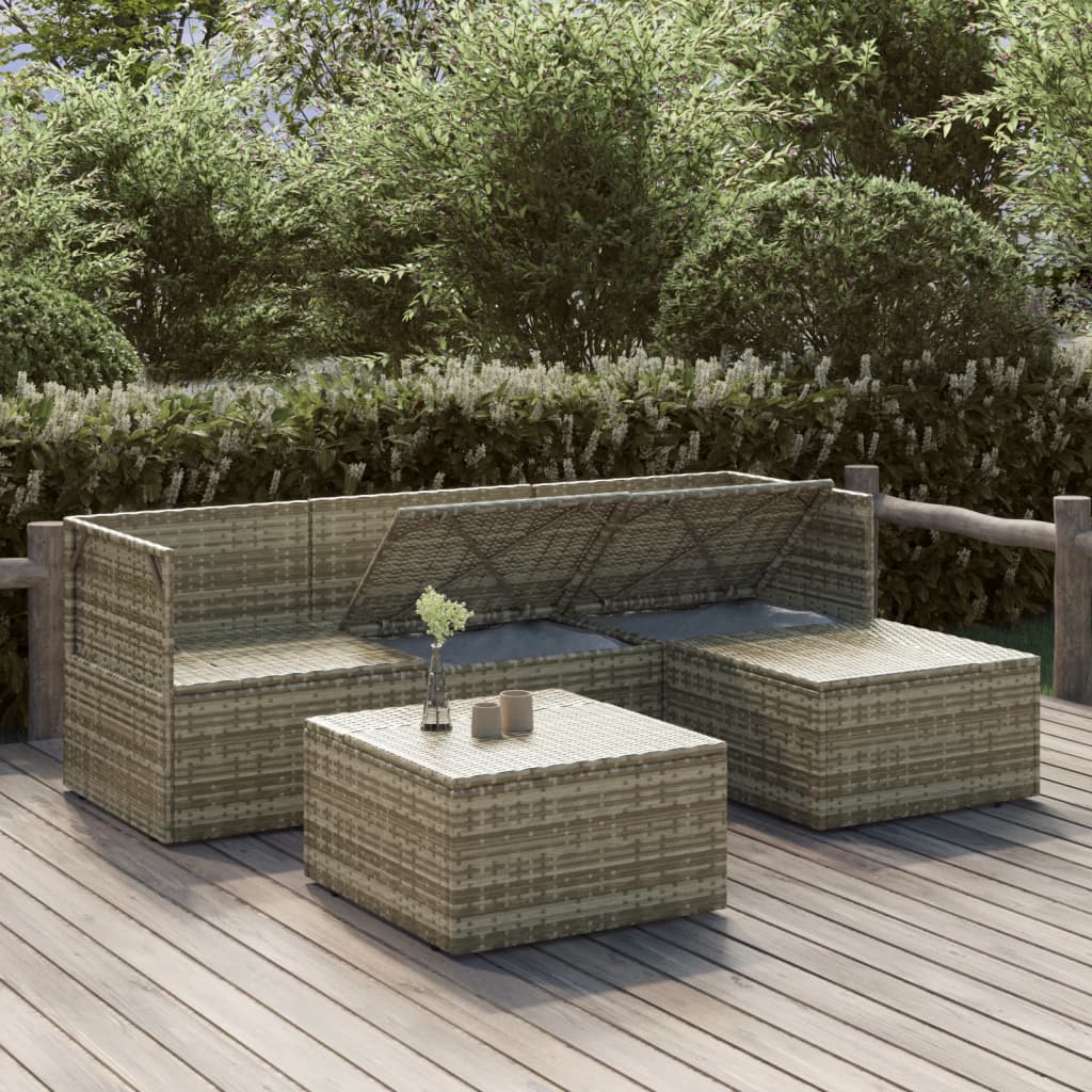 Salotto da giardino grigio 5 pz in polyrattan con cuscini