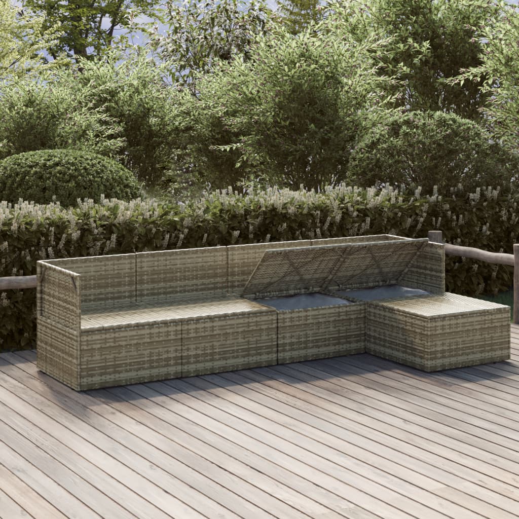 Salotto da giardino grigio in polyrattan, 5 pezzi con cuscini