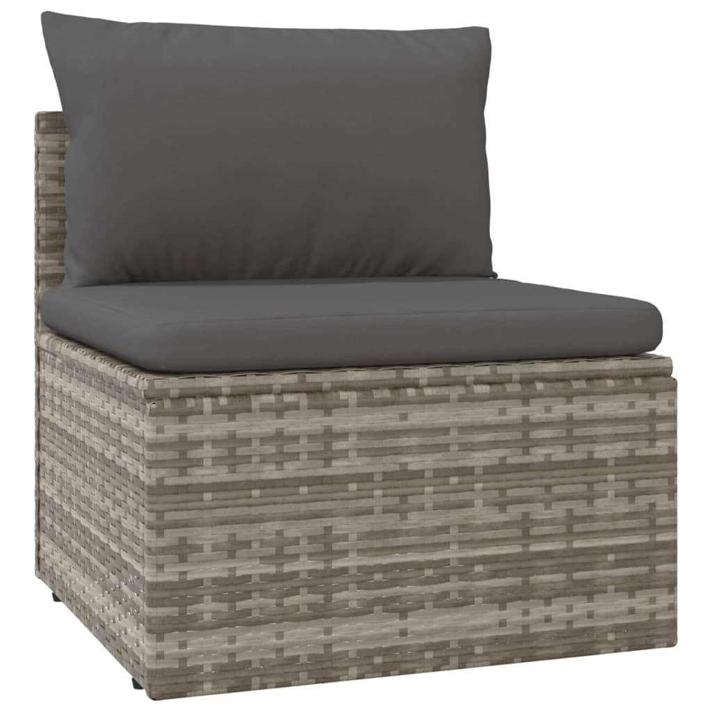 Salotto da giardino grigio in polyrattan, 5 pezzi con cuscini