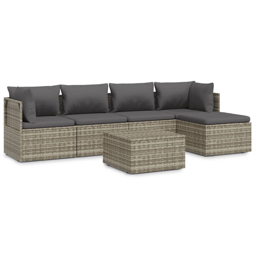 Salotto da Giardino Grigio in Polyrattan 6 pz con Cuscini
