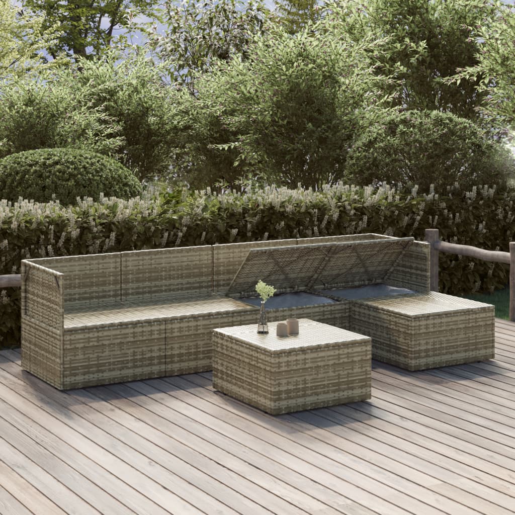 Salotto da Giardino Grigio in Polyrattan 6 pz con Cuscini
