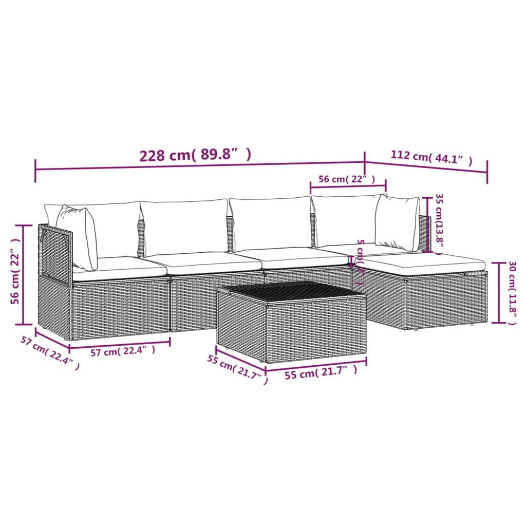 Salotto da Giardino Grigio in Polyrattan 6 pz con Cuscini