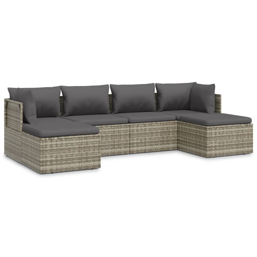 Salotto da giardino in polyrattan grigio, 6 pezzi con cuscini