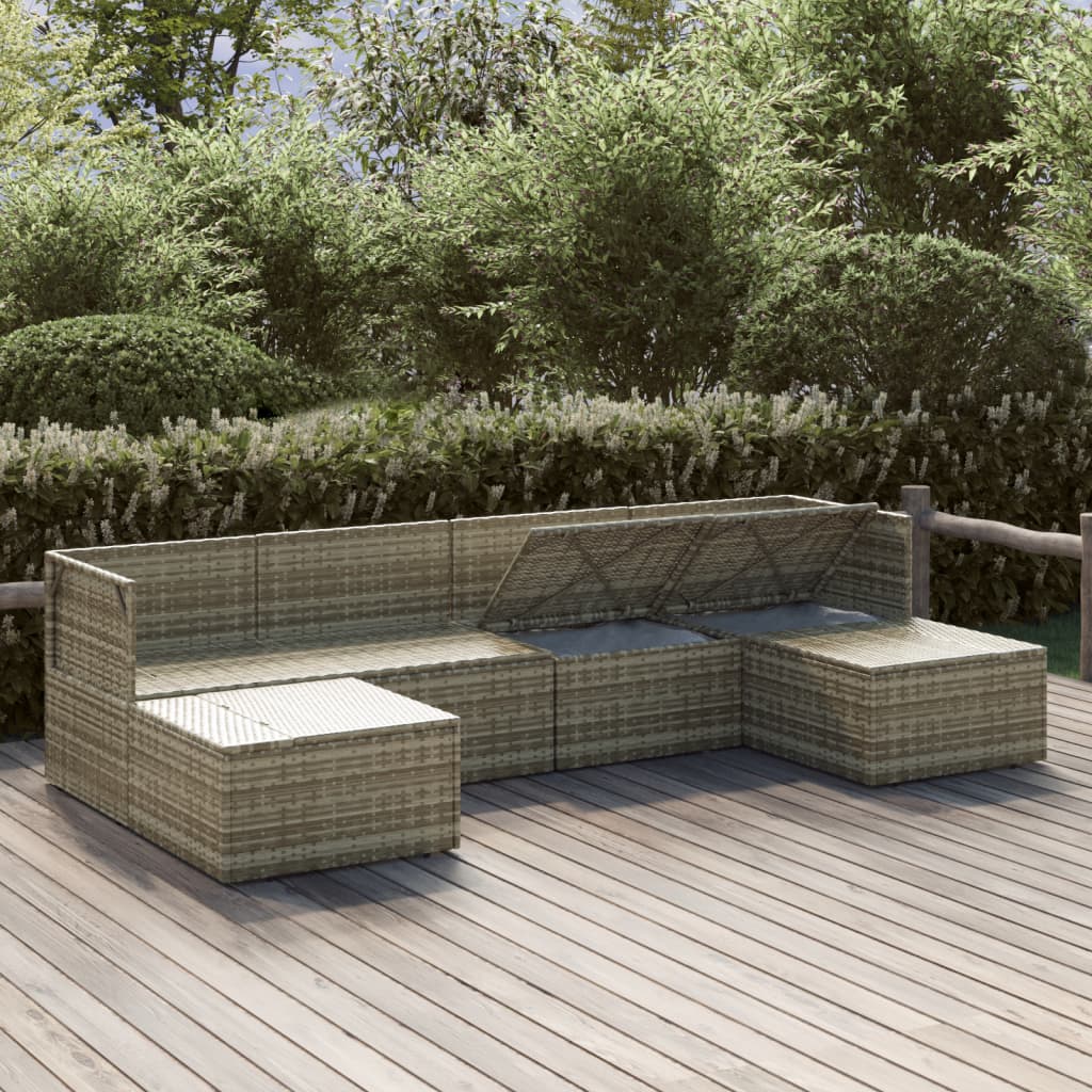 Salotto da giardino in polyrattan grigio, 6 pezzi con cuscini