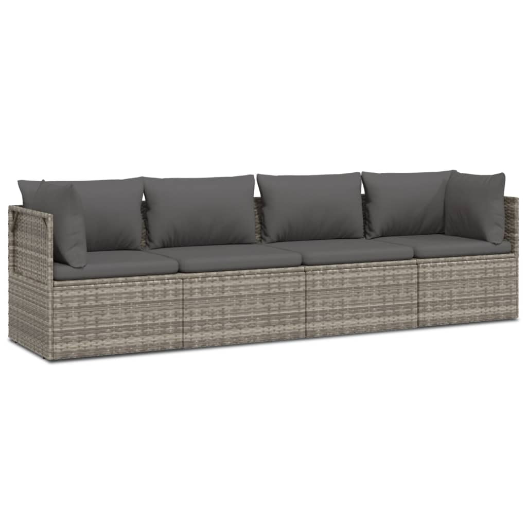 Salotto da Giardino 4 pz in Polyrattan Grigio con Cuscini 2
