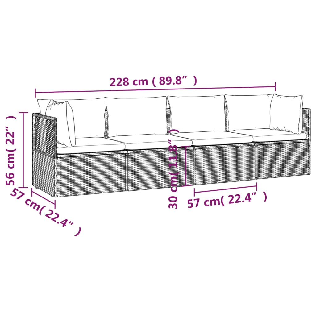 Salotto da Giardino 4 pz in Polyrattan Grigio con Cuscini 2