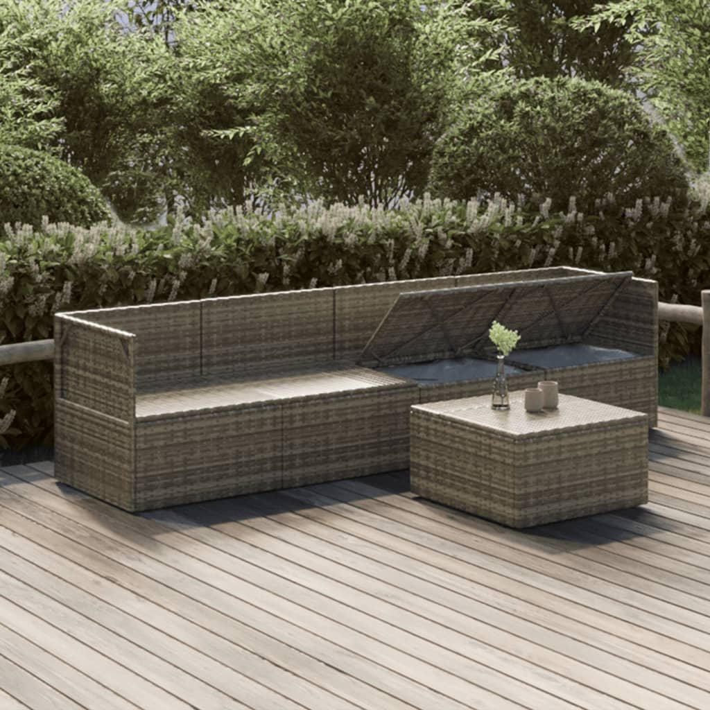 Set Salotto Giardino Polyrattan Grigio 5 pz con Cuscini