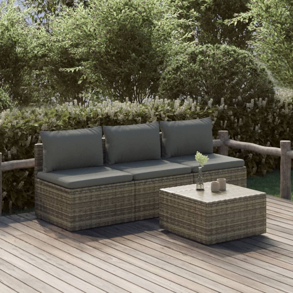 Set Divani da Giardino 4 pz in Polyrattan Grigio