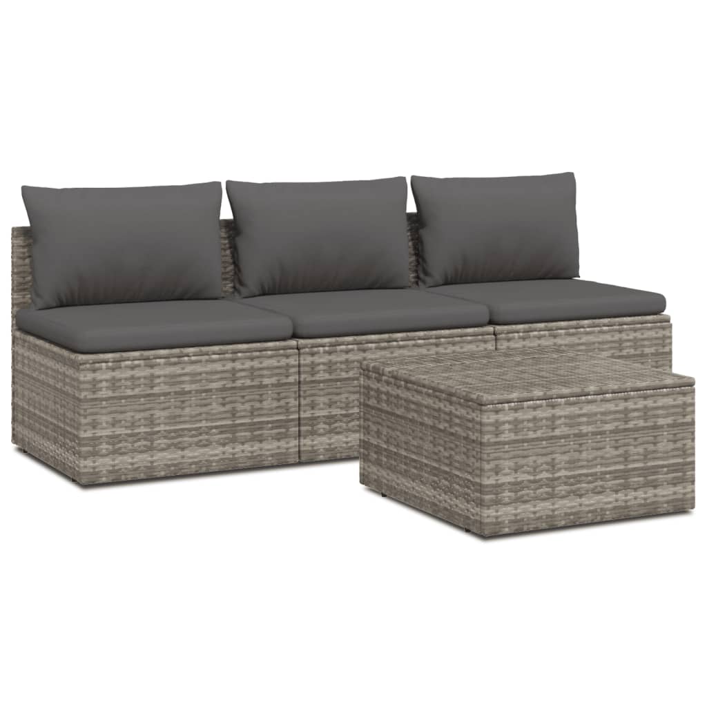 Set Divani da Giardino 4 pz in Polyrattan Grigio
