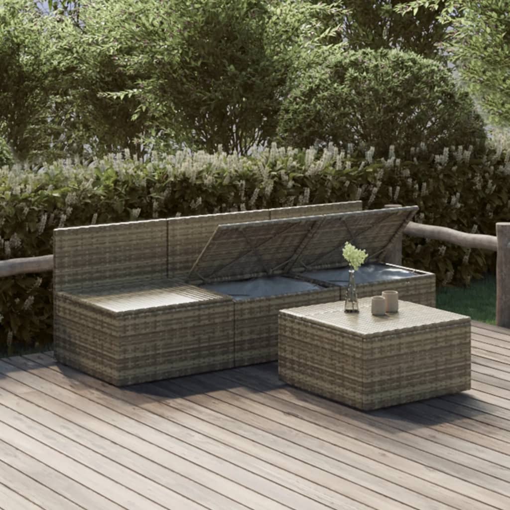Set Divani da Giardino 4 pz in Polyrattan Grigio