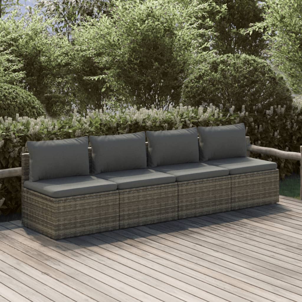 Set Divani da Giardino in Polyrattan Grigio 4 pz con Cuscini