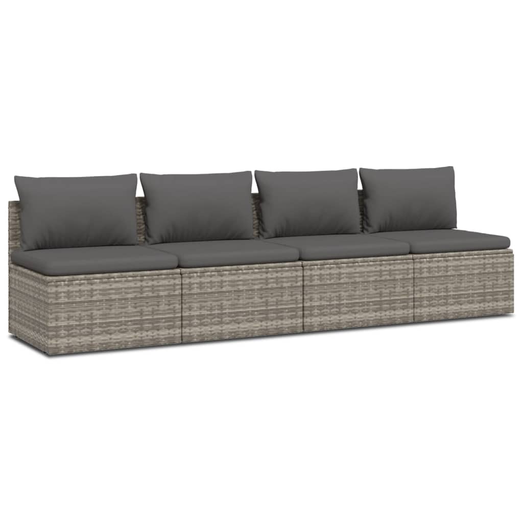 Set Divani da Giardino in Polyrattan Grigio 4 pz con Cuscini