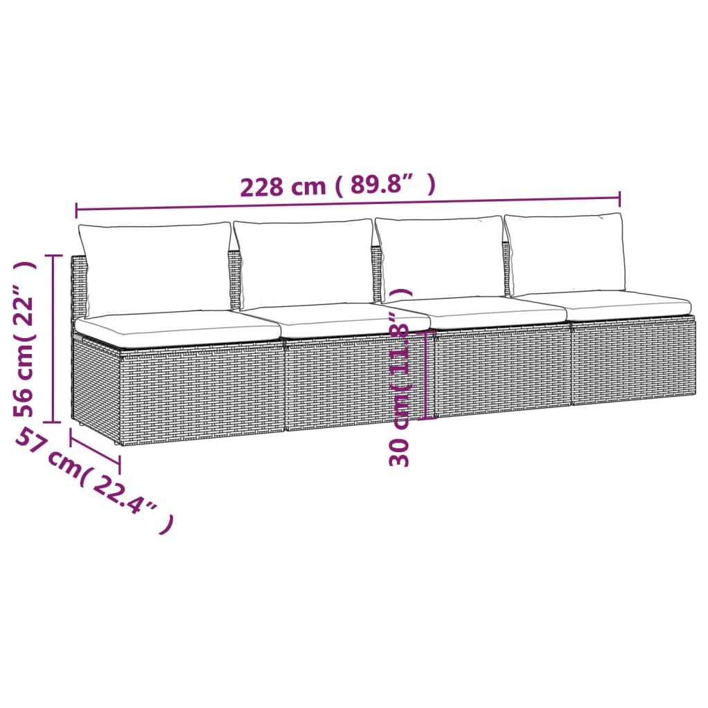 Set Divani da Giardino in Polyrattan Grigio 4 pz con Cuscini