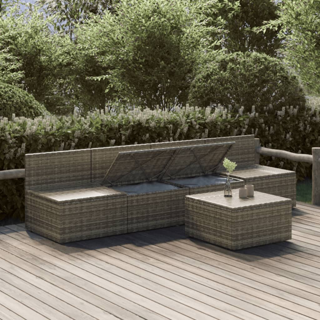 Salotto da giardino 5 pz in rattan PE grigio con cuscini 2