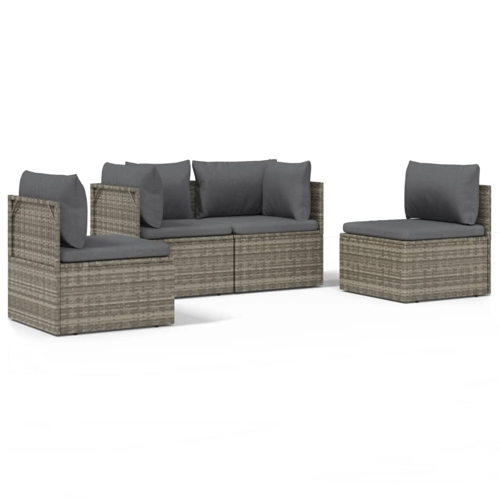 Salotto da giardino 4 pz in polyrattan grigio con cuscini 3