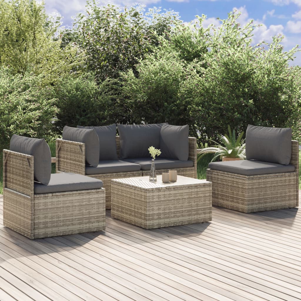 Salotto da Giardino Modulare in Rattan PE Grigio, 5 Pezzi