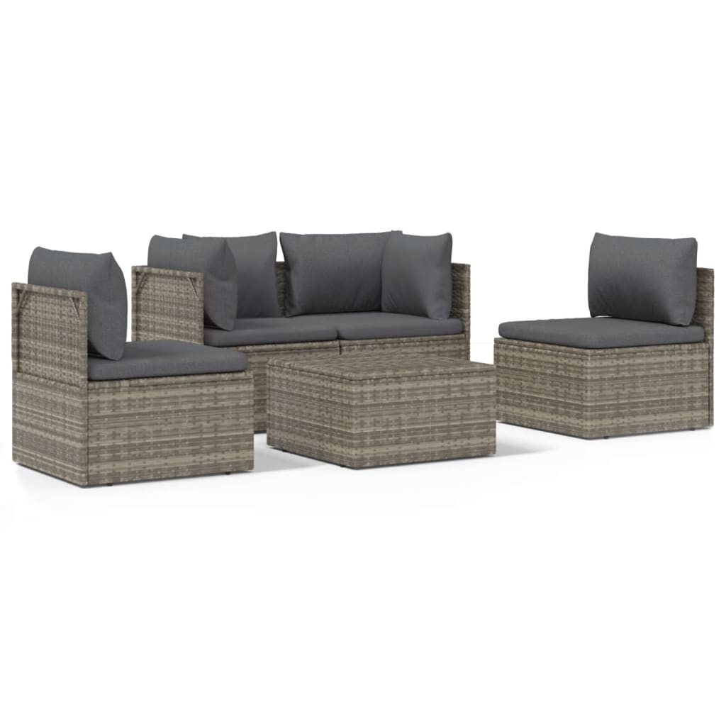 Salotto da Giardino Modulare in Rattan PE Grigio, 5 Pezzi