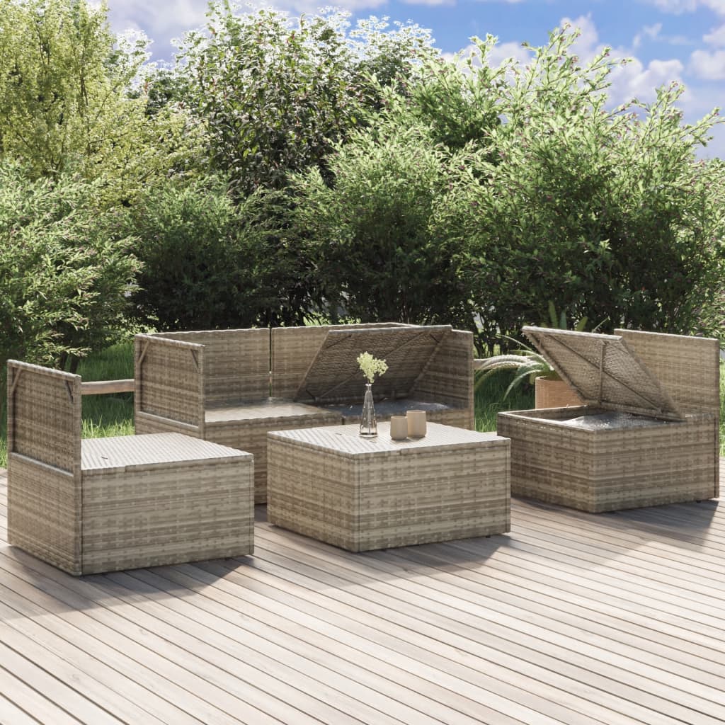 Salotto da Giardino Modulare in Rattan PE Grigio, 5 Pezzi