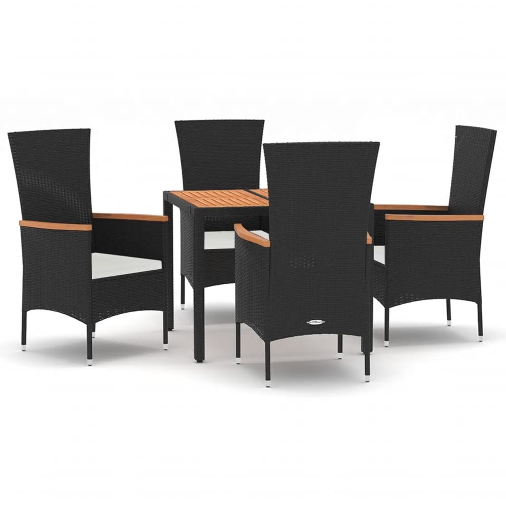 Set da Pranzo da Giardino 5 pz Nero con Cuscini in Polyrattan