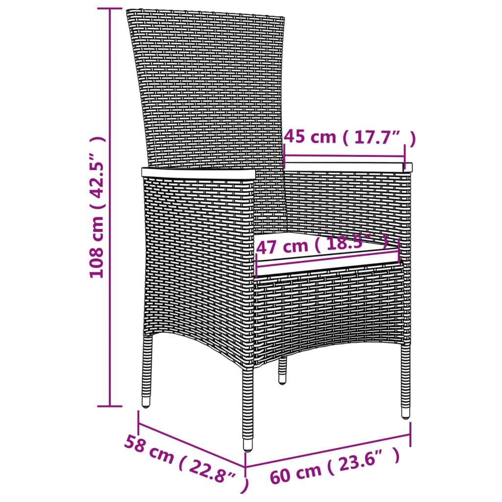 Set da Pranzo da Giardino 5 pz Nero con Cuscini in Polyrattan