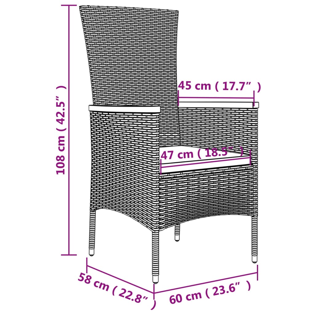 Set da pranzo da giardino 6 pz in polyrattan grigio