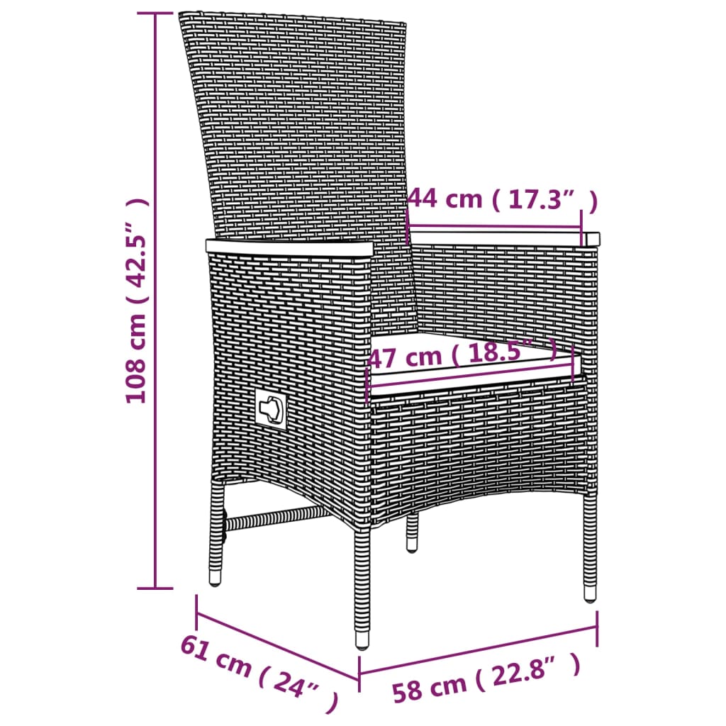 Set da pranzo da giardino 6 pz in polyrattan grigio