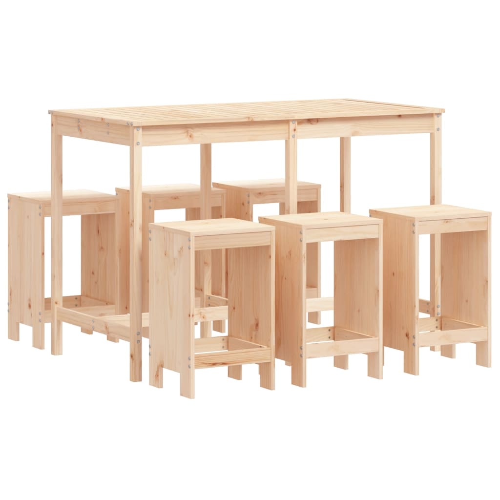 Set da Bar in Legno di Pino: Tavolo e 6 Sgabelli