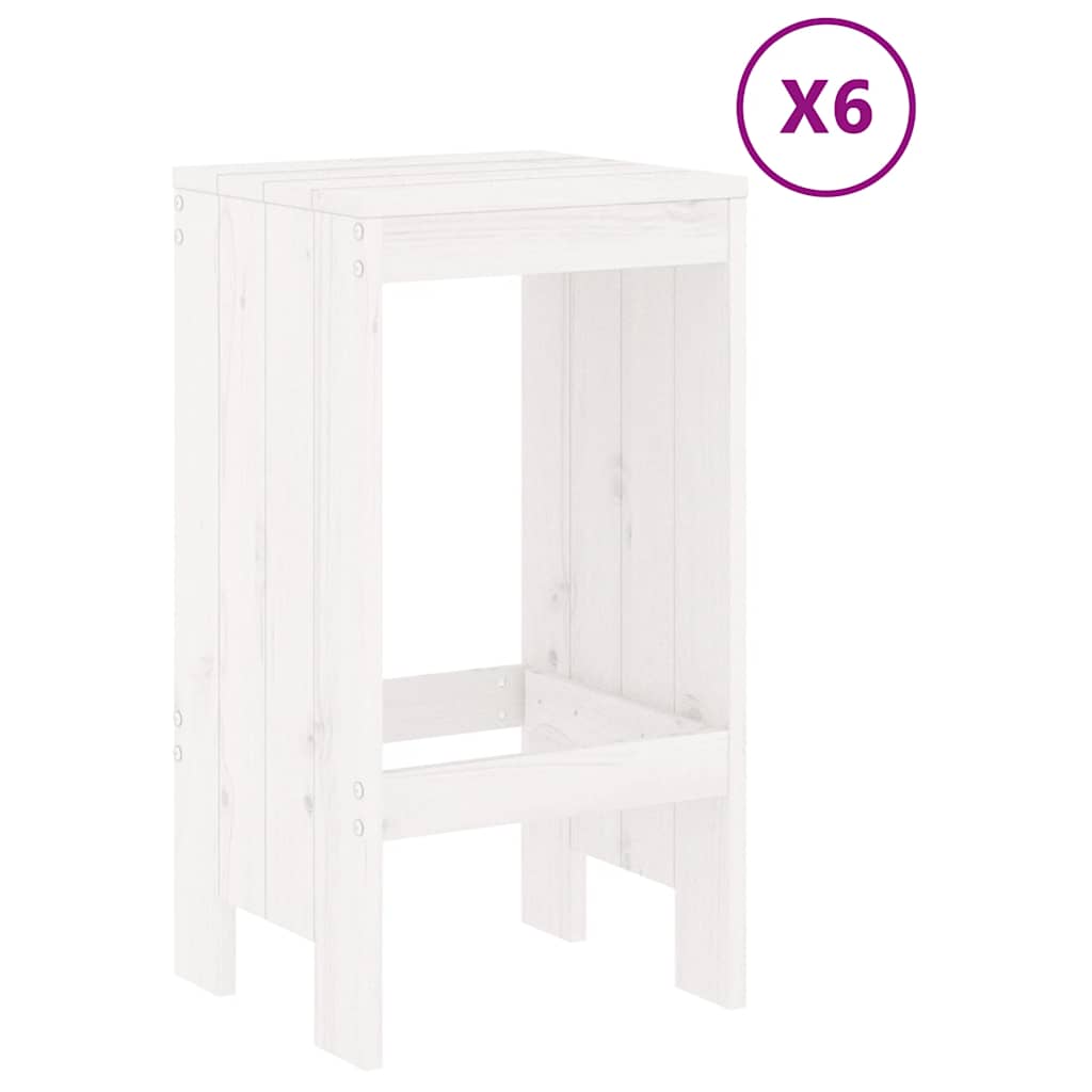 Set Bar da Giardino Bianco in Legno Massello di Pino 6 Sgabelli